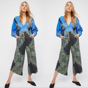 Free People Blooming Fields Blue Green Jumpsuit Women’s Size Small